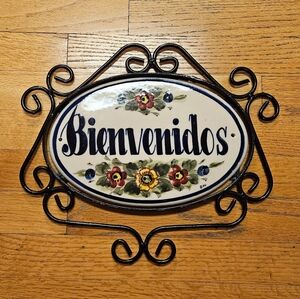 Mexican Talavera Bienvenidos Welcome Hanging Sign
